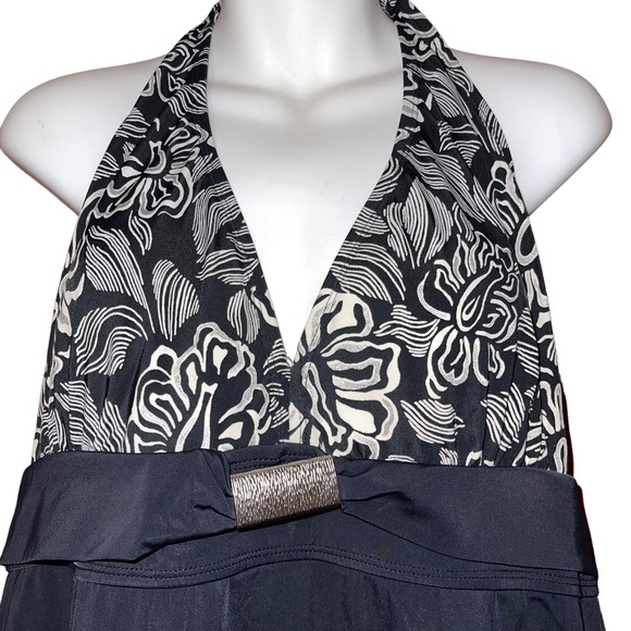 Jaclyn Smith Women’s One Piece Swimsuit Swim Dress Halter Size 18 Black White - Picture 2 of 5